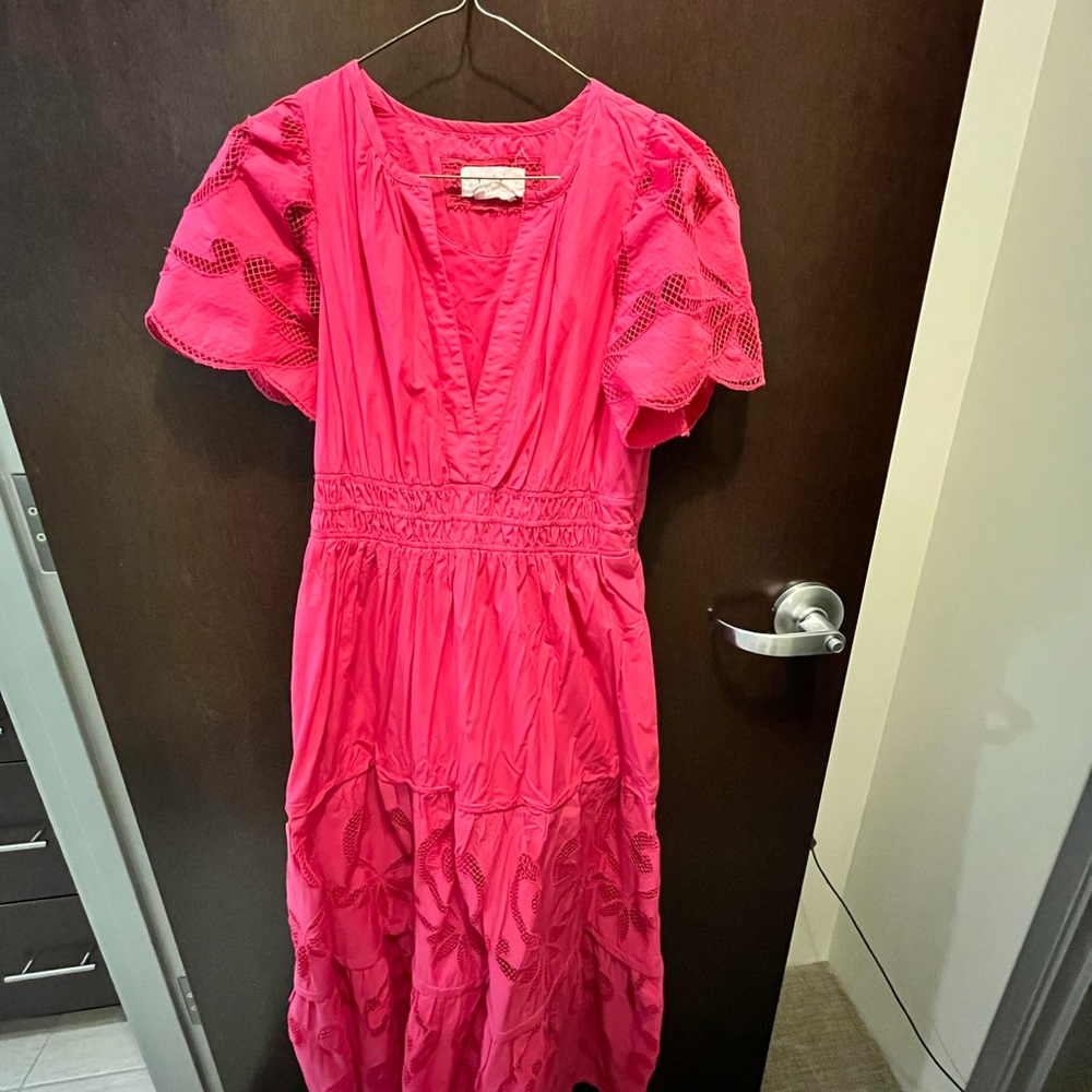 Anthropologie Hot Pink Eyelet Maxi Dress